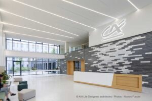 Siège du Crédit agricole Centre Ouest dit « CACO » à Limoges (87) - AIA Architectes (69) + BVL Architectes (87) - 1063 m² de Briques Béton BlocStar AmR70& Am90 en hauteur 10